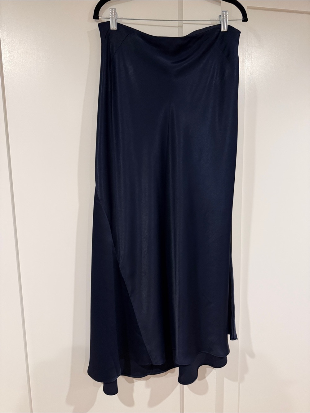 Navy Satin long Bias cut skirt